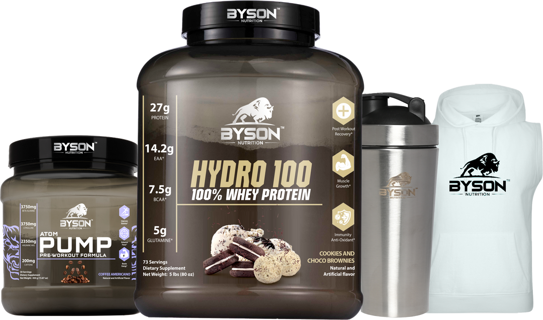 Hydro 100 - Hydrolyzed Whey Protein + Atom Pump - Pre-workout Formula + Shaker + Hoodie
