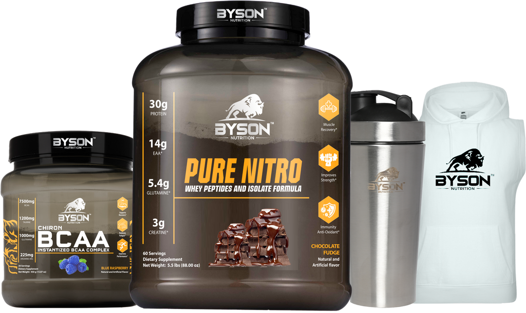 Pure Nitro Whey Protein 5.5 Lbs + Chiron BCAA 450g + Shaker + Hoodie